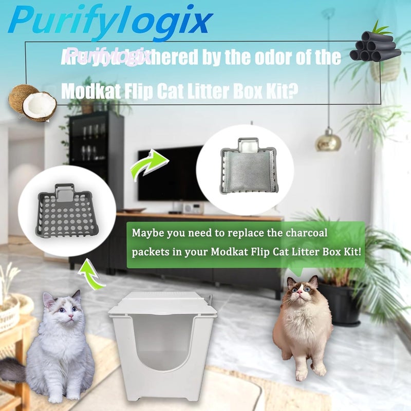 PurifyLogix 6PCS Activated Charcoal Odor Absorber Bags Compatible with Modkat Flip Cat Litter Box Kit, Natural Freshest Coconut shell Charcoal Bags, Absorb Odors/Control Damp from Pets/Keep Home Fresh - Image 2